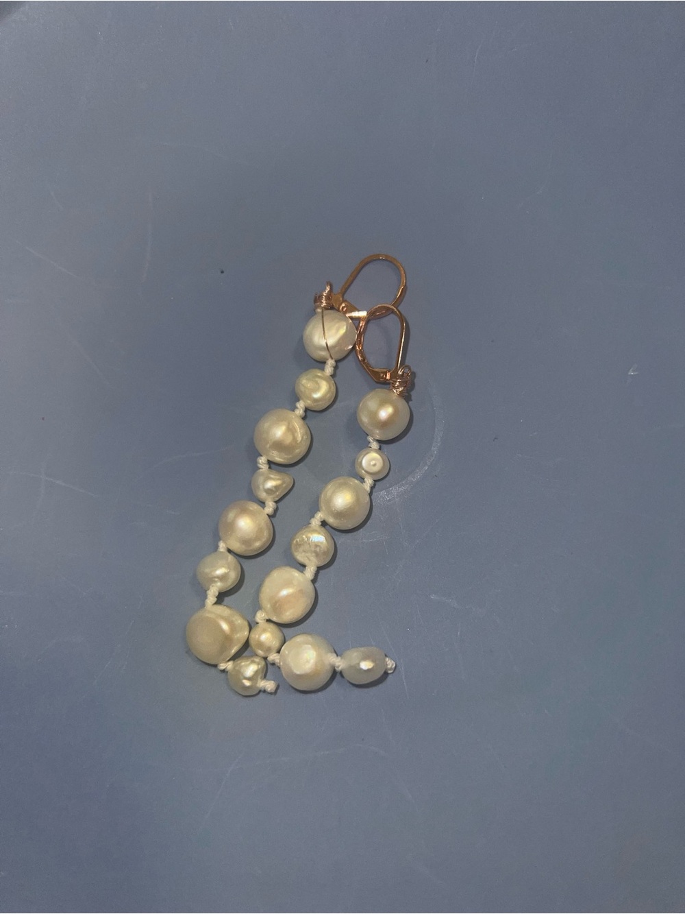 Handmade White Pearl Drop Earrings with Rose Gold Hooks